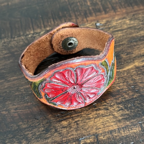 Handmade Painted Leather Cuff Bracelet - Picture 9 of 11